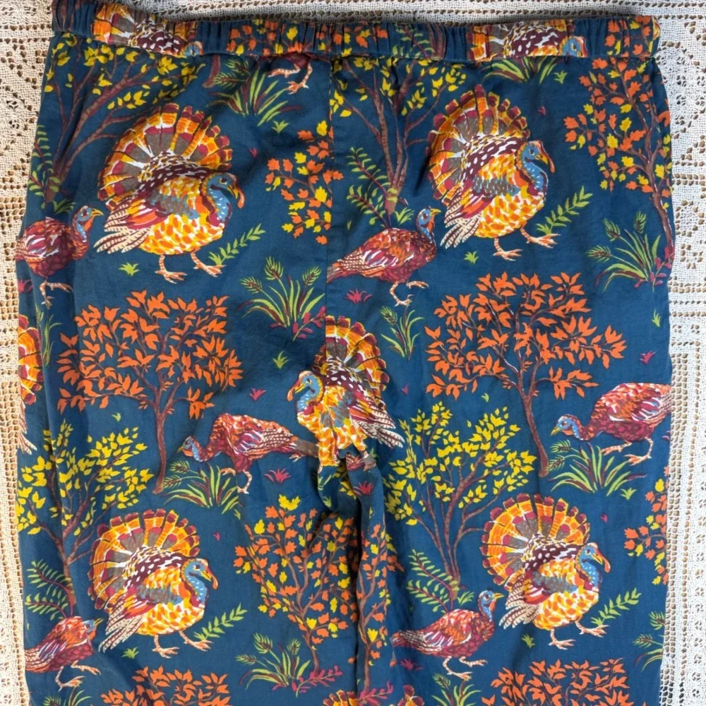 Printfresh Retired Turkey Print Pajama Pants Dark Blue Cotton Festive Feast Sz L